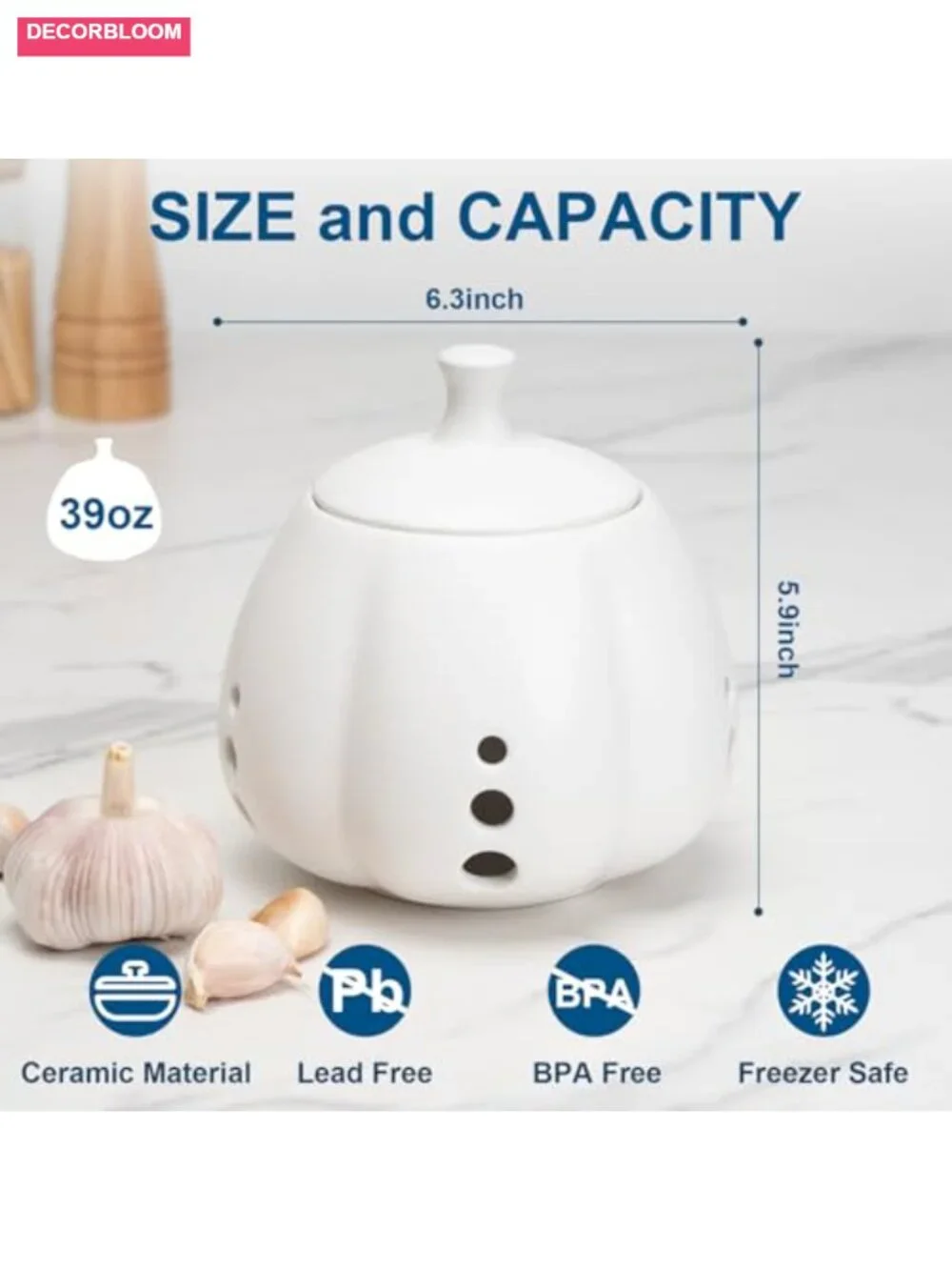 Ceramic Garlic Keeper with Lid, Kitchen Storage Pod for Freshness